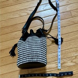 Loeffler Randall Black and White  woven raffia bucket Bag, 2 draw string close